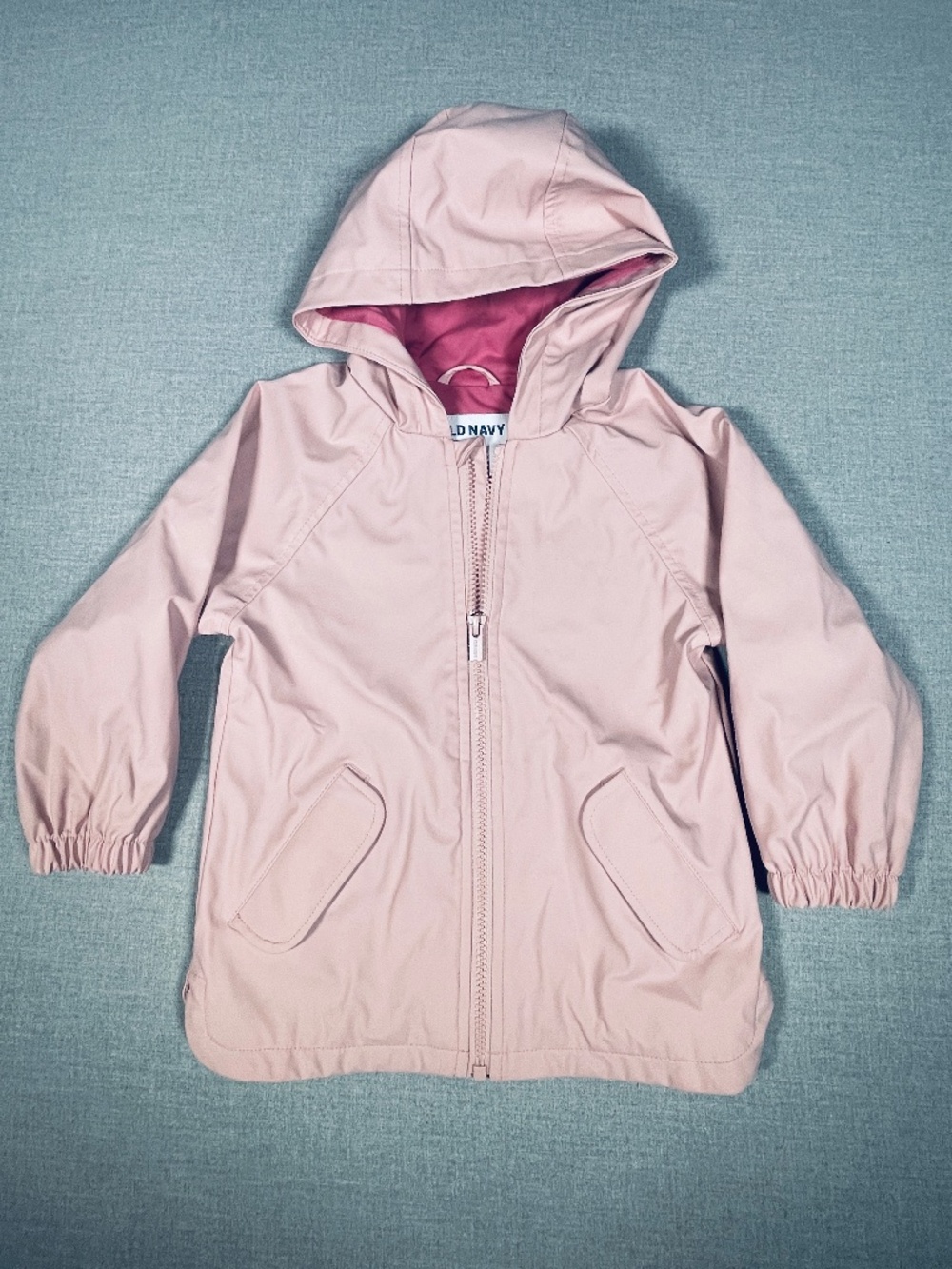 Old Navy Toddler Girls Pink Rain Jacket Terry Lined Hooded Water Resistant 3T